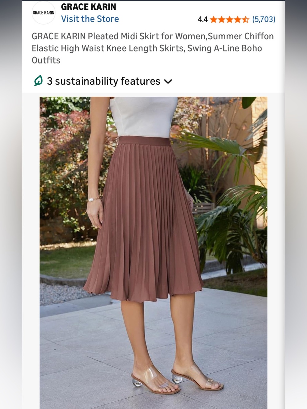 Pleated Midi Skirt in brown